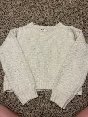 SO Cream Cable Knit Crewneck Sweater